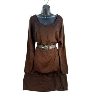 vtg St John Sweater Dress Size L Brown‎ Santana Knit Knee Length Classic